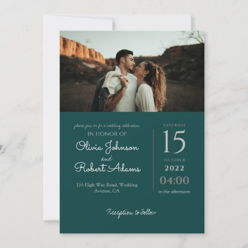 Minimalist Emerald Green Photo Wedding Invitation