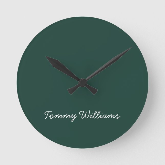 Minimalist Emerald Green Professional Simple Round Clock (Front)