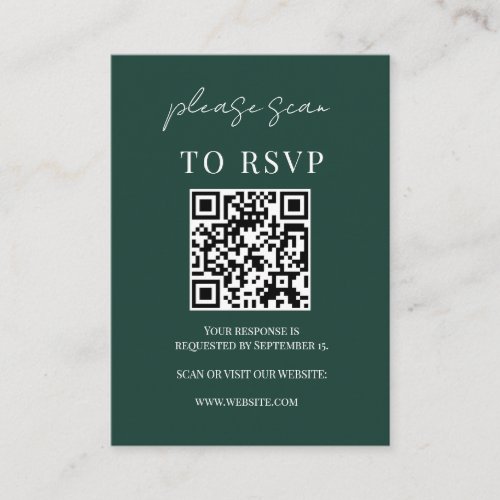 Minimalist Emerald Green QR Code Wedding RSVP Enclosure Card