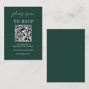 Minimalist Emerald Green QR Code Wedding RSVP Enclosure Card