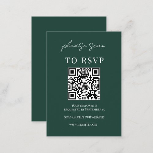 Minimalist Emerald Green QR Code Wedding RSVP Enclosure Card