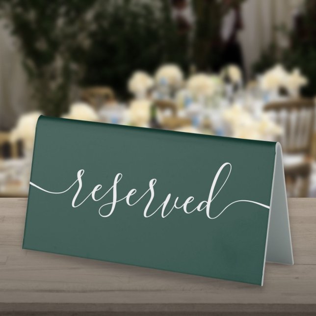 Minimalist Emerald Green Script Reserved Table Tent (Minimalist Emerald Green Script Reserved Table Tent Sign)