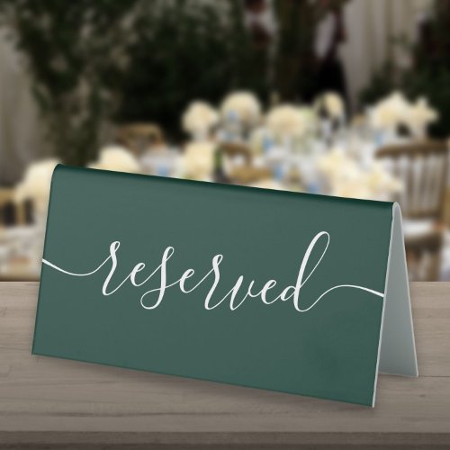 Minimalist Emerald Green Script Reserved Table Tent Sign