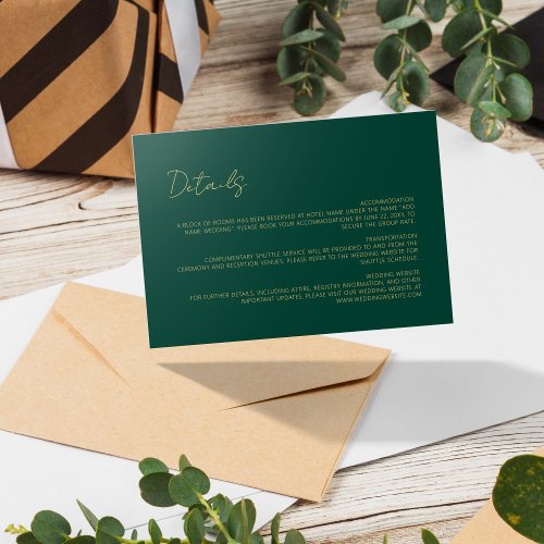 Minimalist Emerald Green Script Simple Elegant Enclosure Card