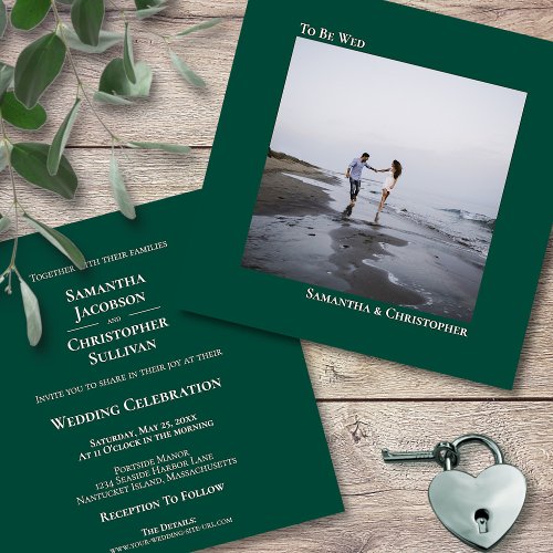 Minimalist Emerald Green Square Photo Wedding Invitation