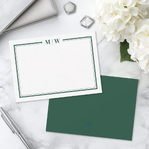 Minimalist Emerald Green Two Border Monogram Note Card