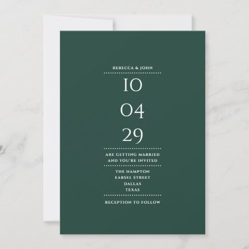 Minimalist Emerald Green Wedding Date All In One Invitation