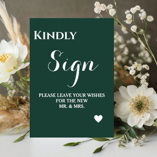 Minimalist emerald green wedding guest book  pedestal sign