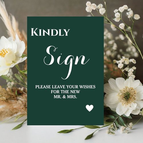 Minimalist emerald green wedding guest book  pedestal sign