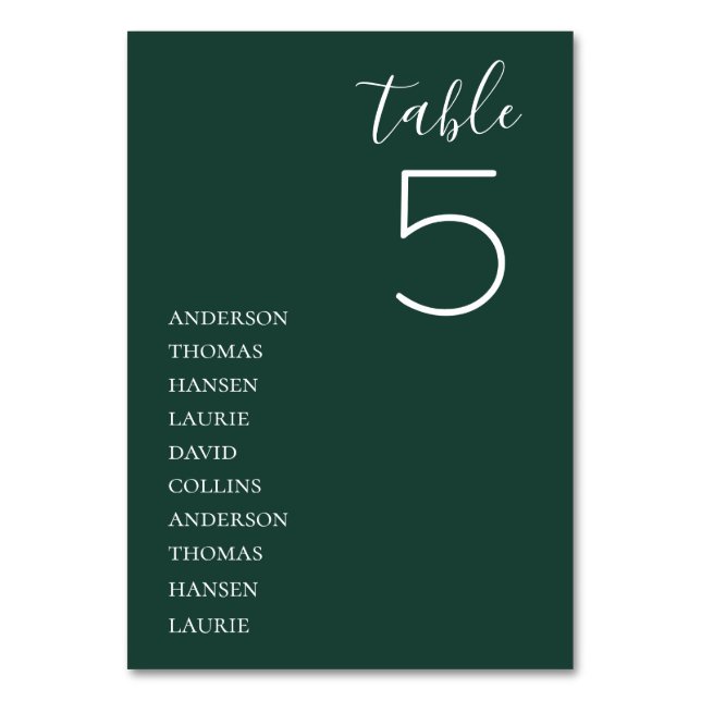 Minimalist Emerald Green Wedding Table Number (Front)