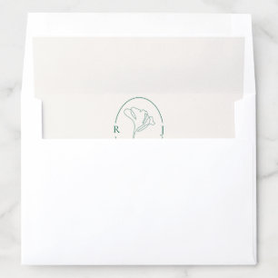 Minimalist Emerald Monogram Wedding Envelope Liner