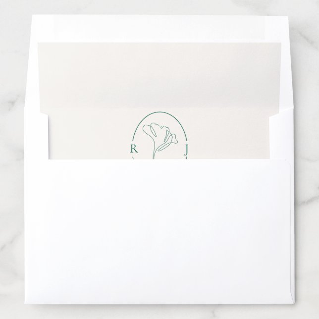 Minimalist Emerald Monogram Wedding Envelope Liner (In Envelope)