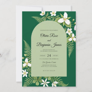 Minimalist Emerald Tropical Fern Wedding Invitation