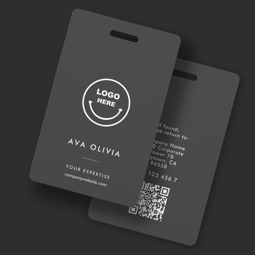 Minimalist Employee ID Card Business Logo QR Badge