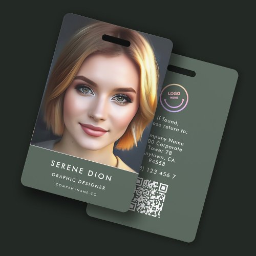 Minimalist Employee Name ID Card Photo QR Badge