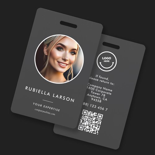 Minimalist Employee Name ID Card Round Photo QR Badge