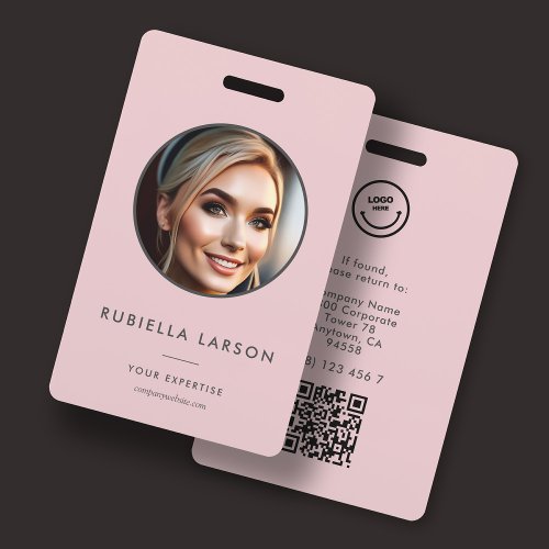 Minimalist Employee Name ID Card Round Photo QR Badge