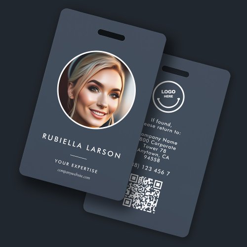 Minimalist Employee Name ID Card Round Photo QR Badge