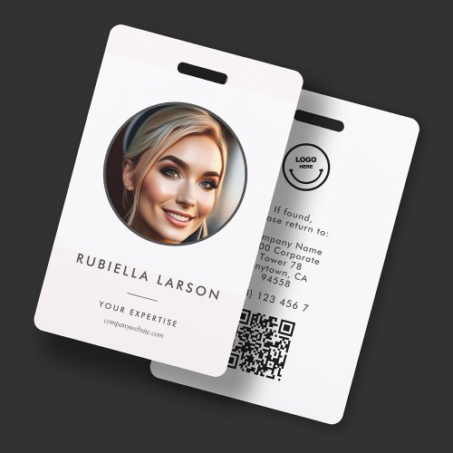 Minimalist Employee Name ID Card Round Photo QR Badge