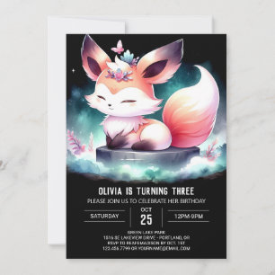 Minimalist Enchanted Fox Birthday digital Invitation
