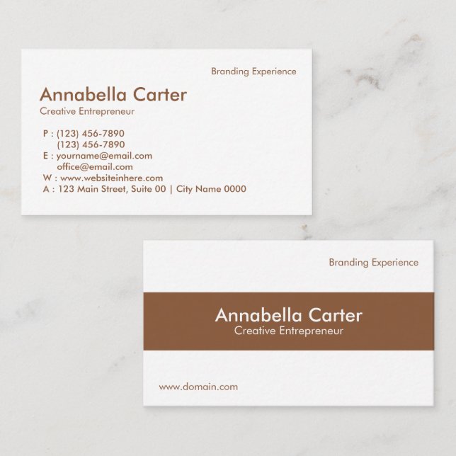 Minimalist Entrepreneur Professional Beige White Business Card (Front/Back)