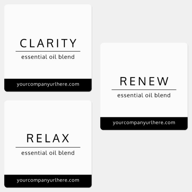 CUSTOM DESIGNS in White Vinyl Label for Essential Oils Roller Bottle Script Font Gold or Black