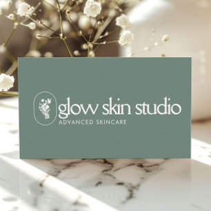 Minimalist Esthetician Logo Skincare Sage Green Business Card