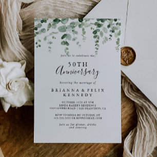 Minimalist Eucalyptus 50th Wedding Anniversary  Invitation