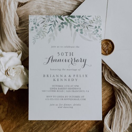 Minimalist Eucalyptus 50th Wedding Anniversary Invitation