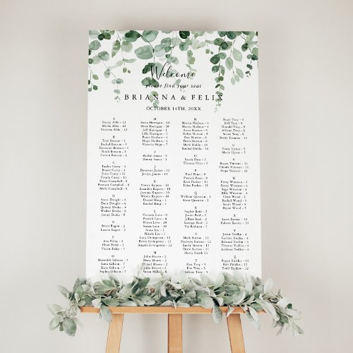 Minimalist Eucalyptus Alphabetical Seating Chart