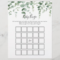 Minimalist Eucalyptus Baby Bingo Shower Game