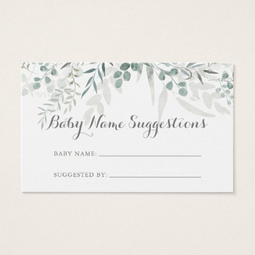 Minimalist Eucalyptus Baby Name Suggestions Card