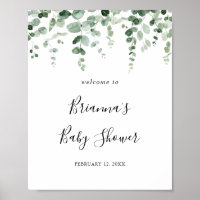 Minimalist Eucalyptus Baby Shower Welcome Poster