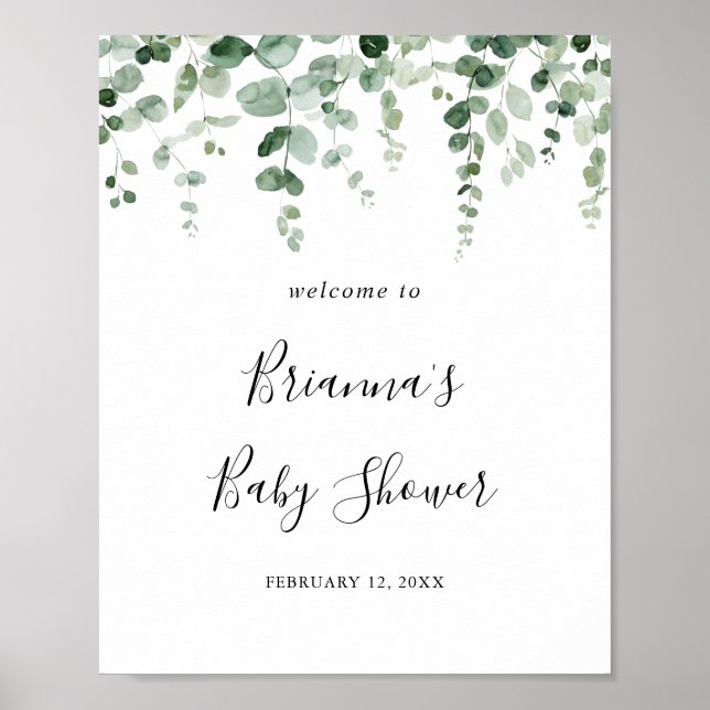 Minimalist Eucalyptus Baby Shower Welcome Poster (Front)
