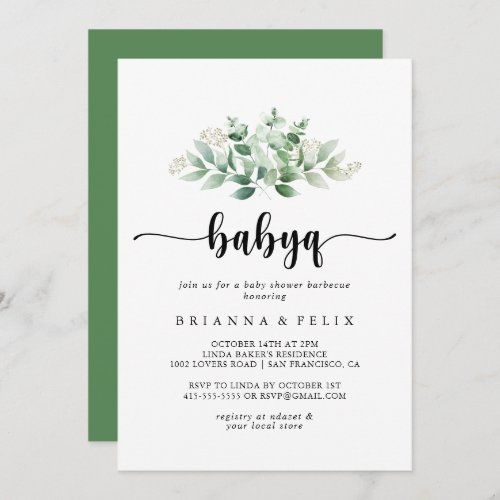 Minimalist Eucalyptus BabyQ Baby Shower Barbecue Invitation