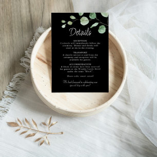 Minimalist Eucalyptus Black Wedding Details Enclosure Card