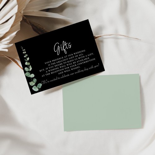 Minimalist Eucalyptus Black Wedding Gifts   Enclosure Card
