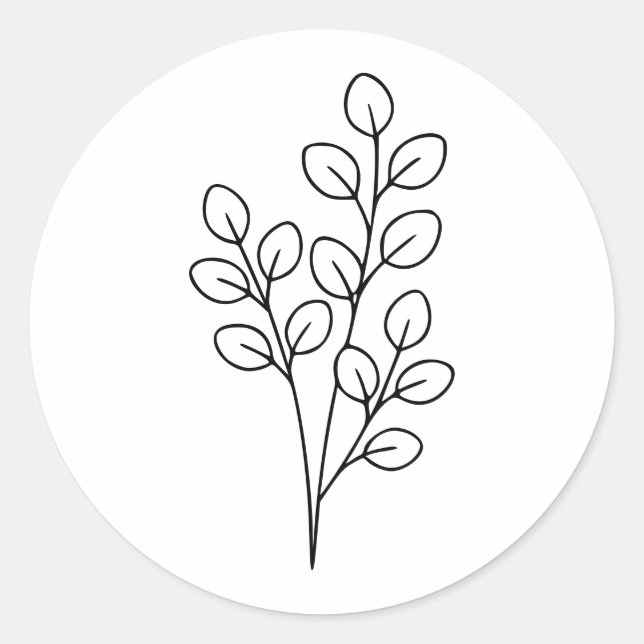 Minimalist Eucalyptus Botanical Line Art Classic Round Sticker (Front)