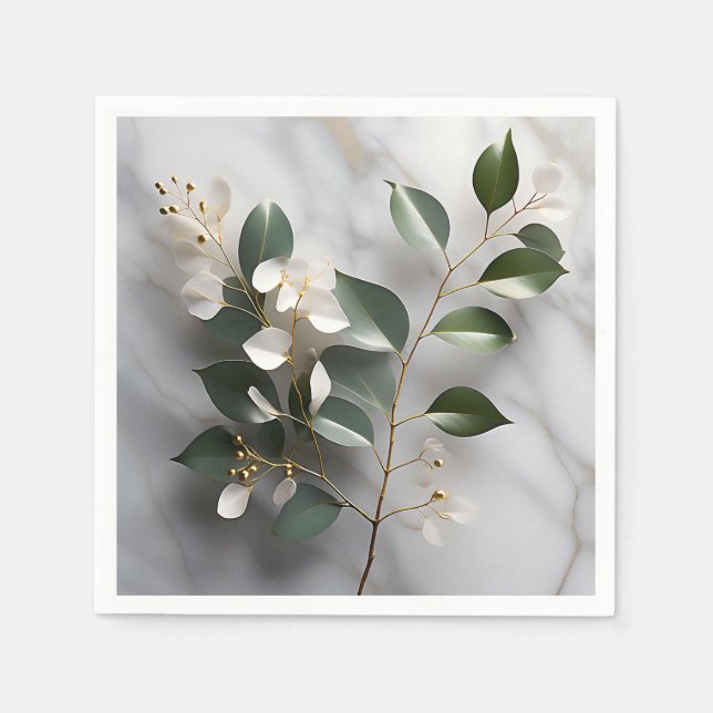 Minimalist Eucalyptus Branch On Marble Napkins (Front)