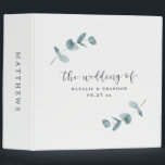 Minimalist Eucalyptus Branches Wedding Photo Album 3 Ring Binder<br><div class="desc">Simple Minimalist Eucalyptus Frame Wedding Monogrammed Photo Album or Keepsake Scrapbook. Perfect for your spring or summer garden or outdoor themed wedding theme. In a soft subtle muted color palette of teal aqua greens, pastel mint, dusty blue grays, and simple classic white. The elegant script calligraphy font is featured for...</div>