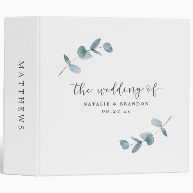 Minimalist Eucalyptus Branches Wedding Photo Album 3 Ring Binder (Front/Spine)