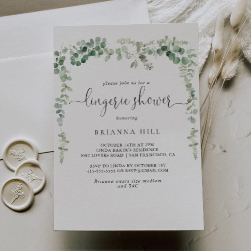Minimalist Eucalyptus Bridal Lingerie Shower  Invitation