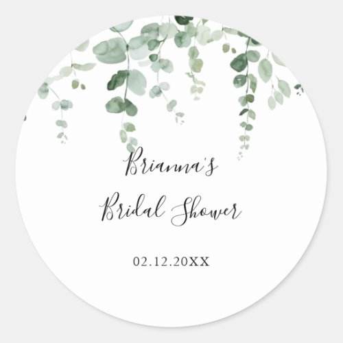 Minimalist Eucalyptus Bridal Shower Favor  Classic Round Sticker