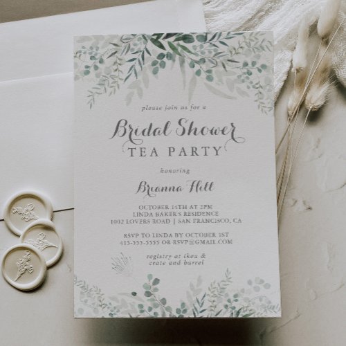 Minimalist Eucalyptus Bridal Shower Tea Party Invitation