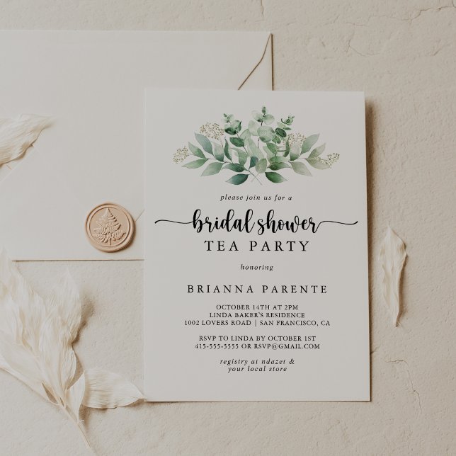 Minimalist Eucalyptus Bridal Shower Tea Party  Invitation (Creator Uploaded)