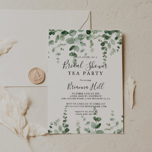 Minimalist Eucalyptus Bridal Shower Tea Party  Invitation