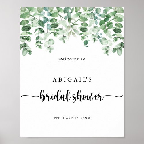 Minimalist Eucalyptus Bridal Shower Welcome   Poster