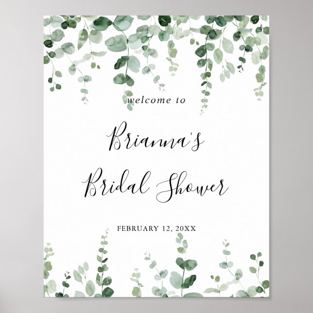 Minimalist Eucalyptus Bridal Shower Welcome Poster (Front)