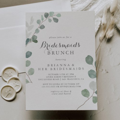 Minimalist Eucalyptus Bridesmaids Brunch Shower Invitation