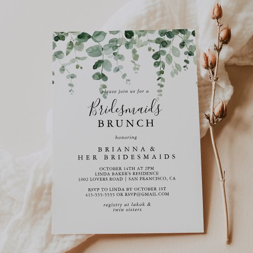 Minimalist Eucalyptus Bridesmaids Brunch Shower  Invitation